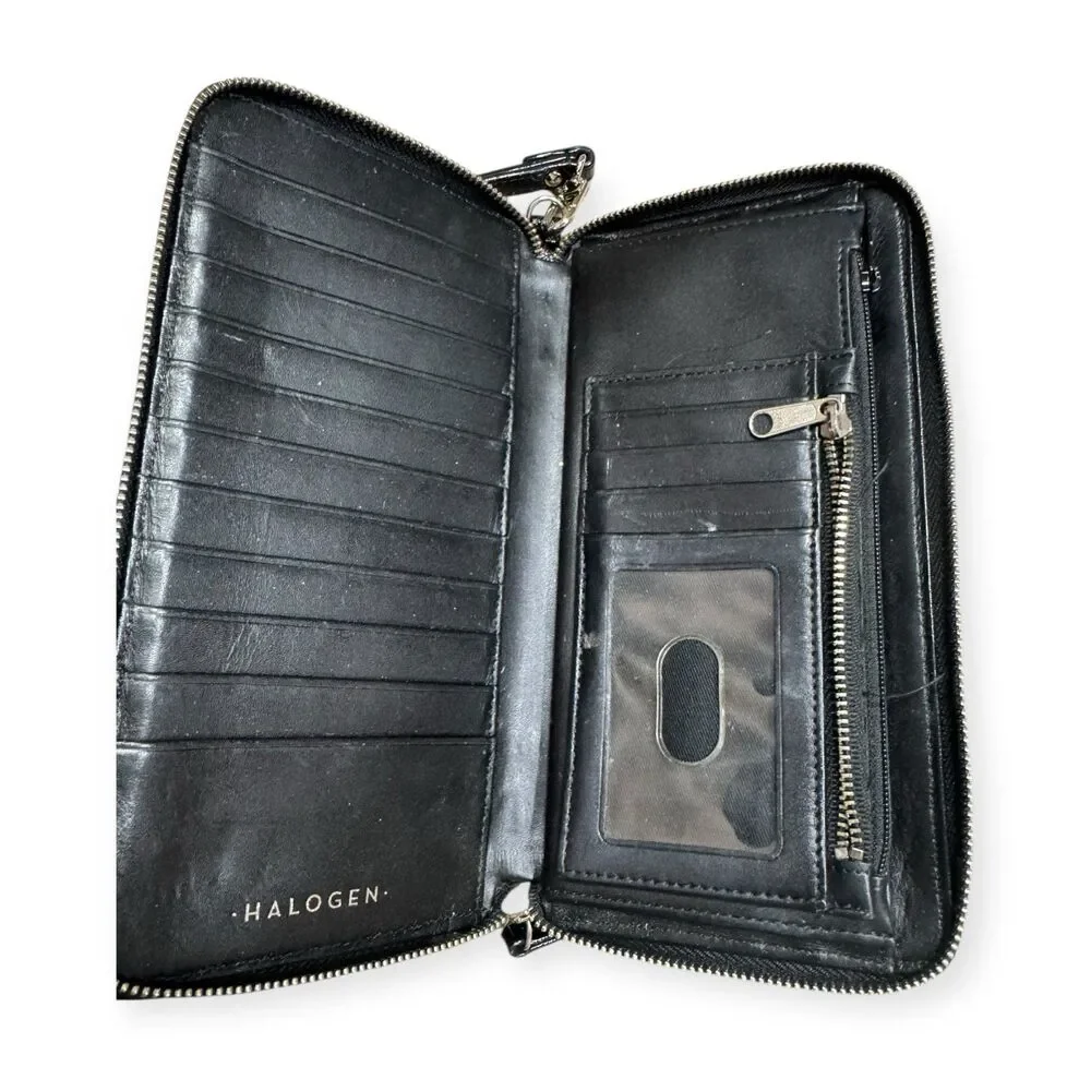Halogen Black Saffiano‎ Leather Wristlet Large Wallet